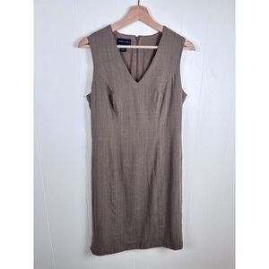 Vintage Anne Klein II Wool Brown Houndstooth Sleeveless Sheath Dress Jumper‎ 8